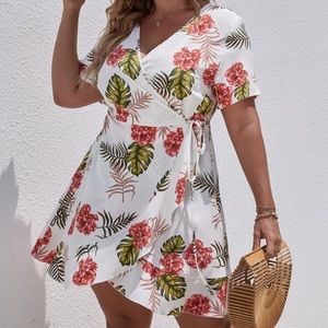 Tropical Mini Wrap Dress Floral Sleeves | Shein 4X